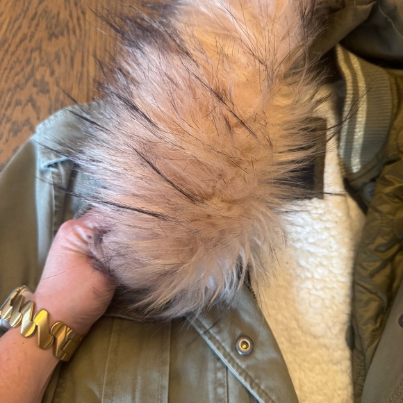 American Eagle green Utility Jacket Pink Fur Hood Parka Sherpa Y2K 00s coat - Picture 3 of 13